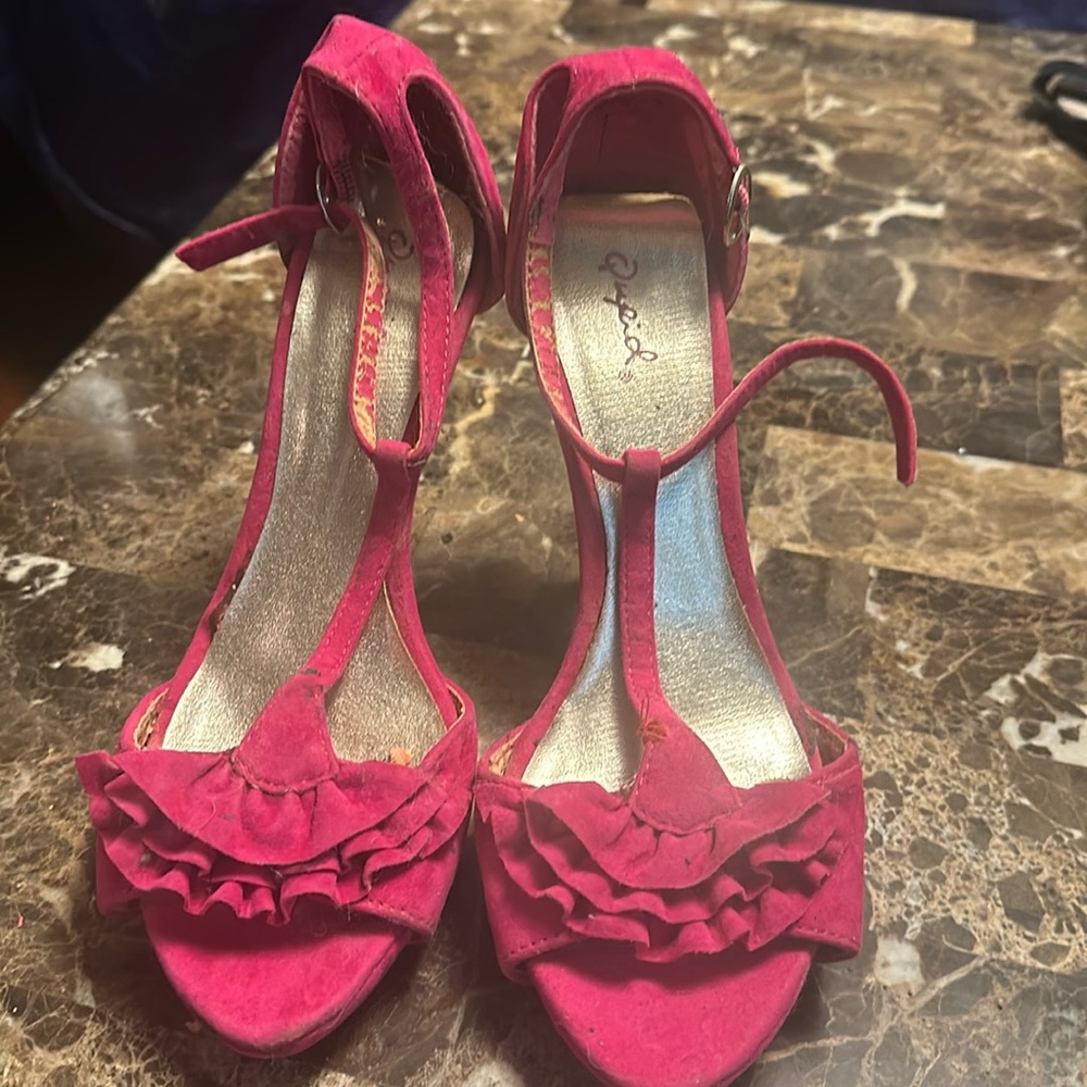 Qupid  pink heels size 8 some wear and tear .